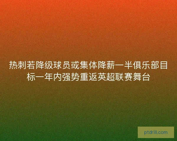 热刺若降级球员或集体降薪一半俱乐部目标一年内强势重返英超联赛舞台